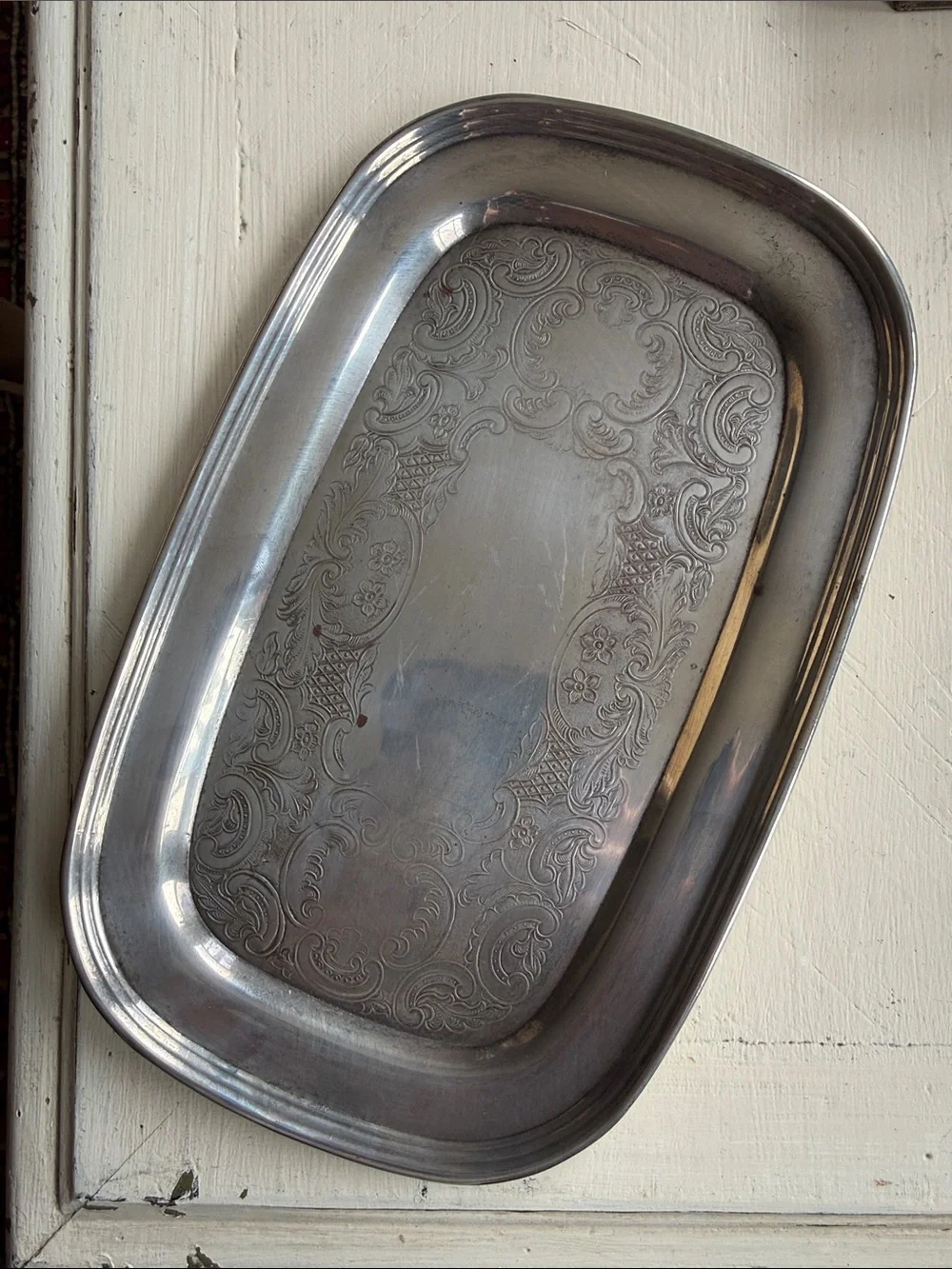 Embossed Silver Plate Vanity Tray, Antique Victorian Decor, Cottage Core